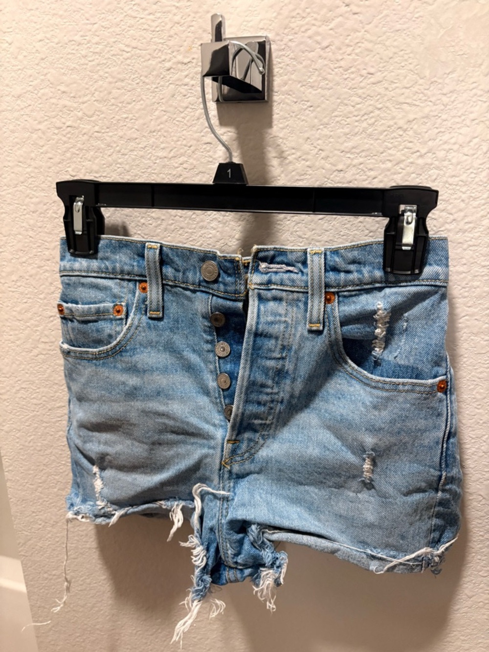 Levi's Light Blue Distressed Button-Fly Denim Shorts